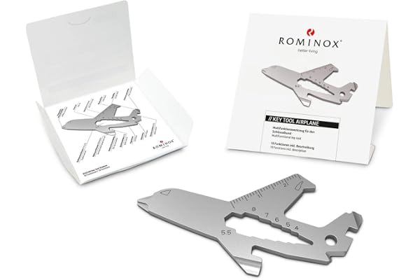 Les cadeaux : ROMINOX Key Tool // Avion, 18 fonctions, porte-clés avion/pilote Keytool, multi-outil en acier inoxydable avec description des fonctions, outil multifonctionnel, en voyage ou en vacances