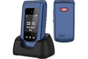 Uleway Téléphone Portable Senior Débloqué, Téléphone Portable à Clapet pour Personnes âgées avec Grandes Touches Haute Volume Station de Charge Fonction SOS Double Écran (2,8” et 1,77”) - Bleu