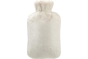 Homealexa Bouillotte Eau Chaude 2 Litres avec Caoutchouc Naturel et Housse Fausse Fourrure, Bouillotte avec Couverture, Chaud pour famille, Idéal pour Femme Fille Enfants Beige