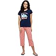 Max Women Nylon Printed Round Neck Capris Set T-Shirt with Capris