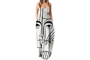 AMhomely Women Casual Plus Size Print O-Neck Sleeveless Pocket Maxi Long Dress UK Size Party Elegant Dress Sale