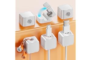 NEUTYPECHIC 6 PCS Clips de Cables, Organizador Cables Magnético Adhesivo Multiusos para Escritorio, Soporte para cables para Mesitas de Noche, Oficinas, Sujeta Cables para Hdmi USB Auriculares, Blanco