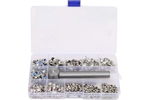 HEEPDD 200 Stück Diamant Nieten Set, 4 Farben Punk Doppelseitige Dekor Nieten für Ledergürtel und Schuhe, 10 MM, mit Werkzeugkasten