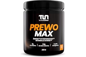 PREWO MAX | Pre-Workout avec Créatine, Caféine, Bêta-Alanine, Citrulline et Arginine | Énergie + Congestion Musculaire | Ginseng, Maca et Guarana | Saveur Ice Tea Pêche | 255g de Poudre Vegan | TLN