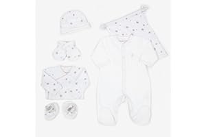KINOUSSES - Kit Naissance - 6 Pièces (Pyjama, Body, Bonnet, Chaussons, Moufles et Sac de Rangement) - Fille, Garçon, Mixte - Velours