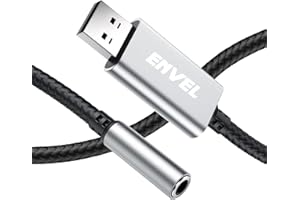 ENVEL Headset-Adapter 3,5 mm Buchse auf USB-Stecker, integrierter Chip Externe Stereo-Soundkarte, TRRS 4-poliges Mikrofon unterstützt USB auf Kopfhörer-Adapter für PS4, Laptop, PC und mehr (Silber)