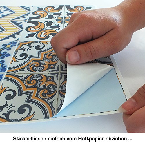 Dekorative Stickerfliesen mit tollen Motiven und Ornamenten für Wände und Fliesen | 12 teiliges Set | seidenmatt | 15x15cm - 4