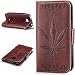 Produktbild Lonchee Huawei Y5C Wallet Tasche Brieftasche Schutzhülle , Ahornblatt geprägtes Muster Design Hochwertige PU Leder Folio Tasche Case Hülle im Bookstyle mit Standfunktion Kredit Kartenfächer (braun)