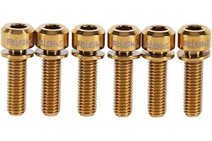 Outbit Pernos de vástago de Bicicleta con Arandelas - Pernos de aleación de Titanio M5 x 18 mm Tornillo con Arandelas Juego para vástago de Bicicleta MTB 6pcs(Dorado)