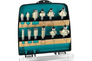 ENT EUROPEAN NORM TOOLS ENT 09012PLUS Set di 12 Frese per Legno in Metallo Duro con Valigetta di Plastica Infrangibile - Fresa per Legno con Codolo da 8 mm - Frese per Scanalatura Legno con Taglienti Metallo Duro