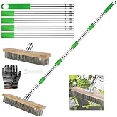Wire Broom with Handle 190 cm, Wire Brush for Broom 30 cm, Metal Garden Broom for Patio, Terrace, Garden, Moss Removal