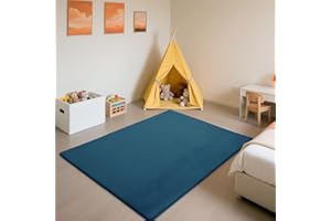 SETHEPACE Tapis d'éveil et de Jeux Bebe Epais de 3 CM, Tapis Salon Chambre Poil Ras Bleu 200x200 CM, Tatami Tapis Doux pour la Chambre Bebe, Chambre d'enfants