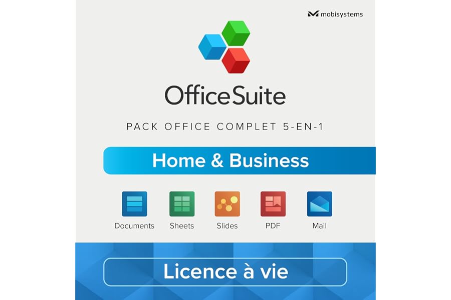 OfficeSuite Home & Business – Licence à vie – Documents, Sheets, Slides, PDF, Mail & Calendar pour 1 PC Windows
