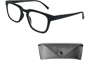 MINI BRILLE Nerd okulary do czytania blokujące niebieskie światło z prostokątną soczewką, darmowa obudowa, plastikowa ramka (czarna), dla kobiet i mężczyzn filtr antyniebieskiego światła