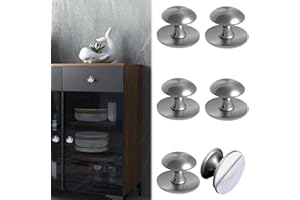WISIRENT 6 Pezzi Self Adhesive Drawer Handles, Argento Rotondi Manopole Cassetto Maniglia per Porta Cassetto in Acciaio Inox Autoadesiva, Maniglie Adesive per Mobili Senza Forare per Armadi e Mobili