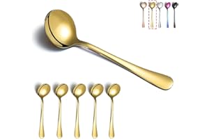 Cuillères à soupe dorées, Kyraton 6 pièces Cuillères rondes en acier inoxydable avec placage en titane doré, Cuillère à soupe dorée, Cuillères,Passe au lave-vaisselle Lot de 6