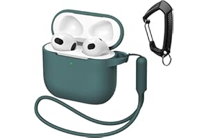 MATEPROX Silikonowe etui kompatybilne z AirPods 4, odporne na upadki, przenośne etui ochronne na słuchawki z brelokiem i smyczą do AirPods 4. generacji 2024 - zielone sosnowe