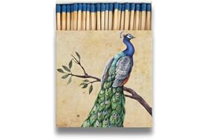 Curator Home Luxury Gift - Fiammiferi di sicurezza lunghi con scatola quadrata elegante (pavone)