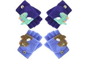 YSKERRIGTOY Guanti Senza Dita Bambino, 2 Paia Guanti Convertibile Flip Top Guantis Invernali Caldi Guantis Mezze Dita con Copertura Guantiin Maglia Guantide Cartoni Animati per Ragazze Ragazzi