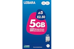 Lebara SIM Card, 5GB for £2.50, Half Price for First 3 Months, No Contract, UK Calls, UK Texts and International Calls Included, Multi-size, Fits All Devices