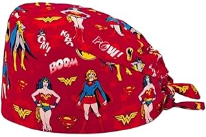 Cuffia chirurgica Super eroine - Berretto chirurgico, berretto da Batichica, Wonder Woman e Supergirl. Cappello infermieristico di eroine. Sorpresa Dental.