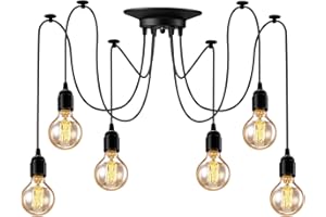 YNXing Edison - Lampadario a sospensione regolabile, colore nero, 1/3/5/6 testa (6 supporti per lampadine)