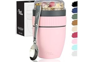 Milu vaso de muesli para llevar 400ml I vaso de plástico para yogur y muesli I vaso hermético con cuchara para yogur/gachas (rosa)