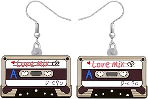 BAMAY Vintage Kassettenband Ohrringe baumeln Herzschmuck 80S 90S Nostalgie Geschenke für Frauen Mädchen Statement Ohrringe