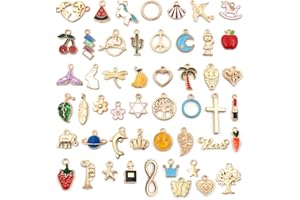 WJIAEER Lot de 50 pendentifs à breloque en émail, bracelets, colliers, pendentifs, porte-clés, petits pendentifs, accessoires de bijoux pour l'artisanat de bijoux.