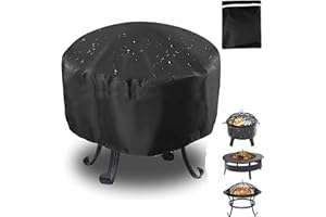 Fire Pit Cover Round COOSOO Waterproof Windproof Heavy Duty 420D Oxford Fire Bowl Cover for Outdoor Garden Patio Heater Cover with Drawstring Cord BBQ Oven Fire Stove Protective Cover 102x51cm/40x20in