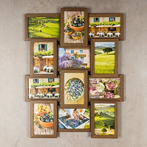 levandeo Holz Bilderrahmen Farbe: Nussbaum braun hochwertig verarbeitet für 12 Fotos 10x15cm mit Glasscheiben – Querformat und Hochformat Fotogalerie Collage Fotocollage Bildergalerie Fotorahmen - 3