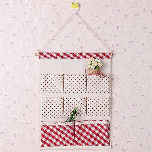 Yiuswoy Tür Zurück Aufbewahrungs Baumwolltuch Aufbewahrungstasche Türtasche Bad Hängenden Stoff Tasche Hängeorganizer – Rot Punkte - 3