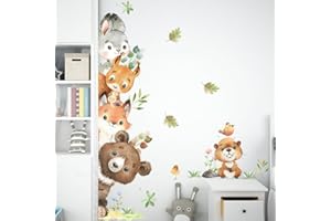 RUMGUG Stickers Muraux Animaux de la Jungle Autocollant Mural Safari Ours Renard Écureuil Lapin Décoration Murale Pour Chambre Enfants Bébé Pépinière Deco Murs Salon Porte Salle De Bain Fenêtres Placards (B)