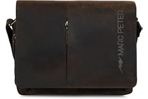 Marc Peter® Bergen leder Umhängetasche für Herren und Damen | 15.6 Zoll Laptoptasche | Aktentasche aus echtem Büffelleder
