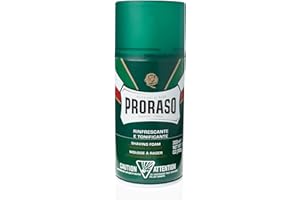 Proraso Mousse à raser, 300ml, Mousse à raser pour hommes rafraîchissante et tonifiante à l'huile d'eucalyptus et au menthol, Fabriqué en Italie, Vert