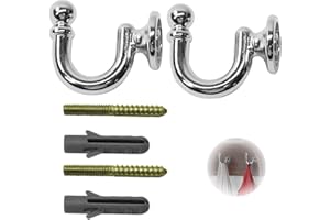BRITECO 2PCS Silver U Shaped Curtain Tieback Hooks with Screws - Decorative and Durable Metal Holdbacks for Drapes, Curtains, and Window Treatments - Easy to Install, Space-Saving Design