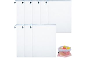 SALBSEVER 8 sacchetti riutilizzabili in rete per frutta e verdura, 43 x 30 cm, lavabili con coulisse, grandi per conservare frigorifero e insalata, bianco, large, Riutilizzabile