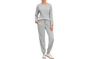 Demegimi Jogginganzug Damen Lang Trainingsanzug Zweiteiler Damen Lounge Set Einfarbig Hausanzug Freizeitanzug für Damen mit Sweatshirt & Jogginghose