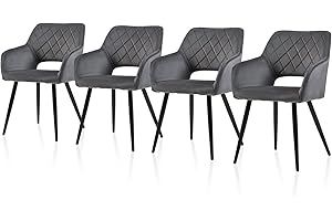 ‎TUKAILAI TUKAILAI Freizeit Esszimmerstühle 4er-Set aus Samt mit Gepolstertem Sitz,Offener Rückenlehne,Armlehnen und Metallbeinen,Küchenstuhl Polsterstuhl Stuhl für Zuhause,Esszimmer,Küche,Dunkelgrau