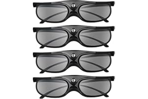BOBLOV DLP Link 3D Glasses 4 Pack, 144Hz Rechargeable 3D Active Shutter Glasses for 3D DLP Projectors, Compatible with Optoma, Samsung, BenQ, Dell, Acer, Vivitek, NEC, Sharp (Black)