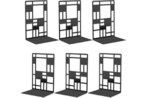 SAMSYOKI 6 Stück Buchstützen, Metall Buchstütze Geometrischer Bücher Halter Regal rutschfeste Buchständer Bücherregal für Küche Büro Schule Bibliothek Schwarz