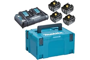 Makita 197626-8 zestaw Ładowarki doAkumulatorów Litowo Jonowych 18,0 V, 5 Ah, W Tym Podwójna Ładowarka i 4 Akumulatory, Kolor Niebieski, Srebrny