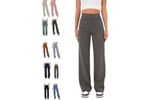 BAWUTZ Pantalon Stretch décontracté Taille Haute pour Femme, Pantalon Droit Taille Haute avec Poches, Pantalon Stretch décontracté, Pantalon Taille Haute Super élastique, Pantalon Droit