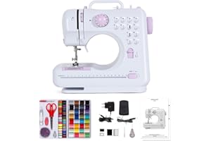 Todeco Machine à coudre portable avec tiroir, Machine à Coudre Débutant avec 12 programmes de couture, avec Kit Couture et pédales, Violet