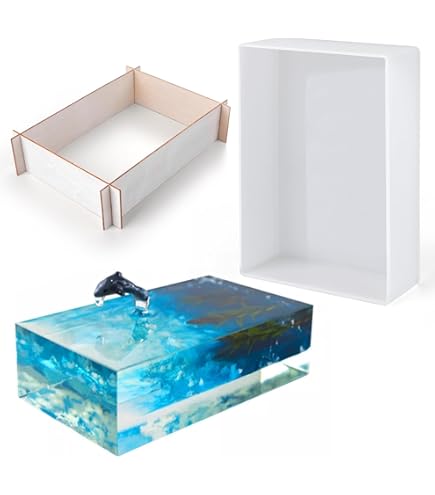 Waitamo Epoxyhars mallen rechthoekig met houten frame rechthoekige siliconen vorm voor epoxyhars voor DIY kunst bloem conservering beuken decoraties (18 x 8 x 6 cm