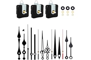 SKHAOVS 3 Pack Uhrwerk mit 5 verschiedenen Paaren Zeigern geräuschloses Uhrwerk, Lang- und Kurzschaft Uhrwerk für Reparatur Wanduhr, Quarzuhrwerk Ersatz (Schwarz)