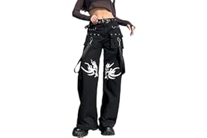 Madger Women Y2K High Waisted Jeans Loose Wide Leg Denim Trousers Graphic Print Baggy Cargo Pants Gothic Dark Punk Streetwear