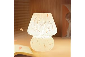 ONEWISH Mushroom Lamp, Bedside Table Lamp, Small Glass Lamp for Bedroom Living Room, Murano Aesthetic Lamp Birthday Gift, White