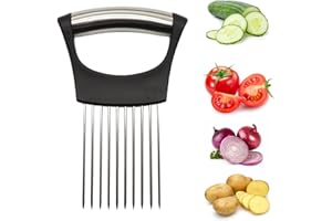 LOKXMVE Coupe-oignons en acier inoxydable - Support pour couper les oignons - Aide à la découpe - Assistant alimentaire - Coupe-légumes manuel - Pour viande, oignons, pommes de terre, tomates, citrons