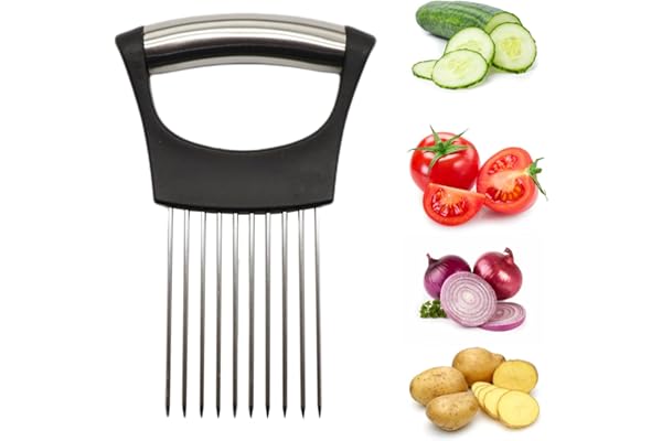 Coupe-oignons en acier inoxydable - Support pour couper les oignons - Aide à la découpe - Assistant alimentaire - Coupe-légumes manuel - Pour viande, oignons, pommes de terre, tomates, citrons